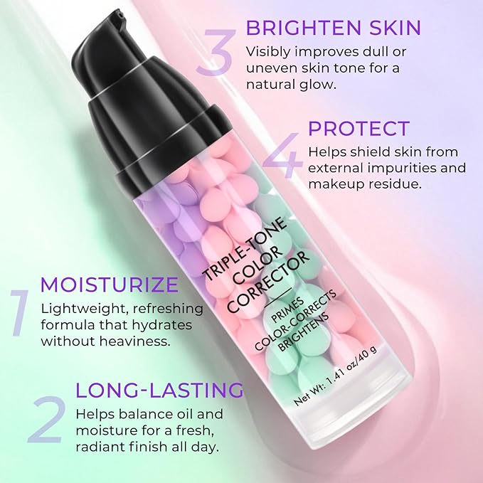 Primer for Face, 3 In 1 Face Primer Before Makeup, Moisturizes-Sunscreen Cream SPF50+ Triple-Tone Color Corrector for Isolation, Smoothing Skin Gripping