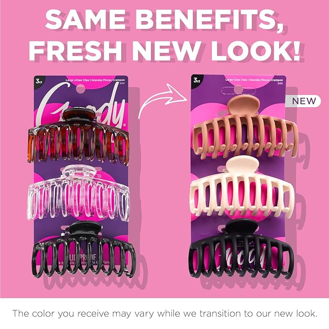 Goody Classics Large Sprial Claw Clips , Assorted Colors - Great for Easily Pulling Up Your Hair - Pain-Free Hair Accessories for Women, Men, Boys, and Girls, 3 Count (Pack of 1)
