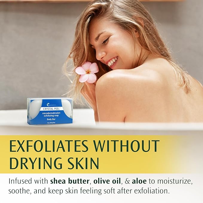 Exfoliating Bar Soap for Men & Women, Crystal Peel Luxury Microdermabrasion Hydrating & Exfoliating Body Soap Bar, Solid Magnesium Mineral Scrub for Buffing Away Dirt & Oil Smooths Skin Lemongrass 4oz