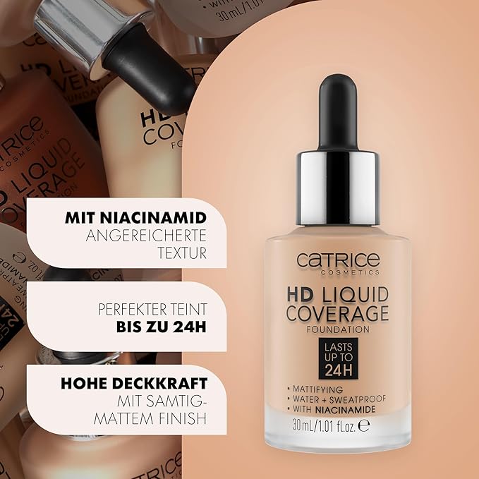 Catrice | HD Liquid Coverage Foundation | Flawless, High Coverage | Vegan & Cruelty Free (002 | Porcelain Beige)