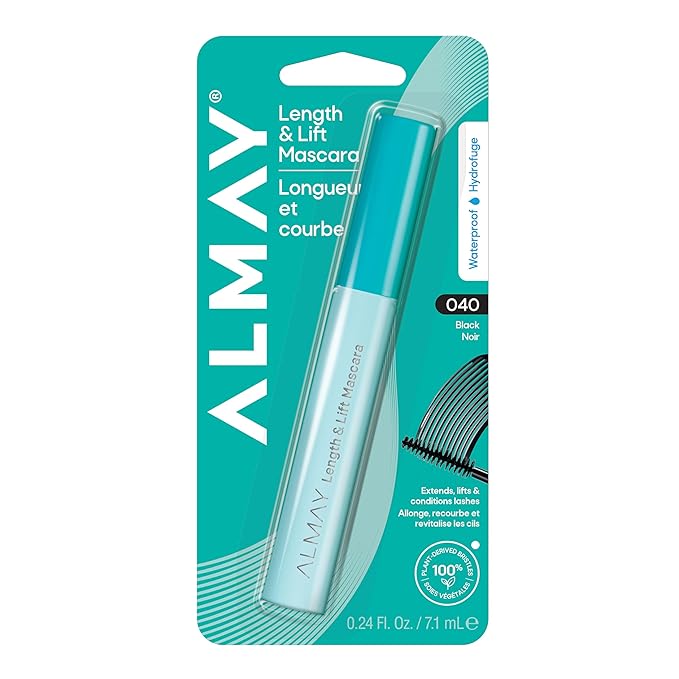 Almay Lengthening Mascara, Volume & Lift, Eye Makeup, Hypoallergenic and Fragrance Free (Packaging May Vary), 040 Waterproof Black, 0.24 fl oz
