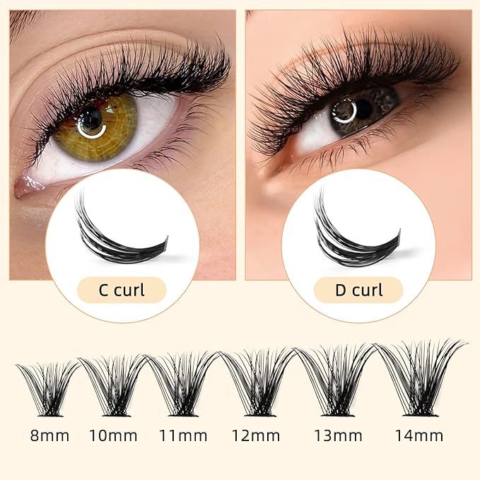 QUEWEL Cluster Lashes 240Pcs Individual Lashes 40D 0.07D Curl Mix8-14mm Lash Extensions Clusters Lash Soft&Natural False Eyelashes Individual DIY Eyelash Extension at Home(40D 0.07D MIX8-14)