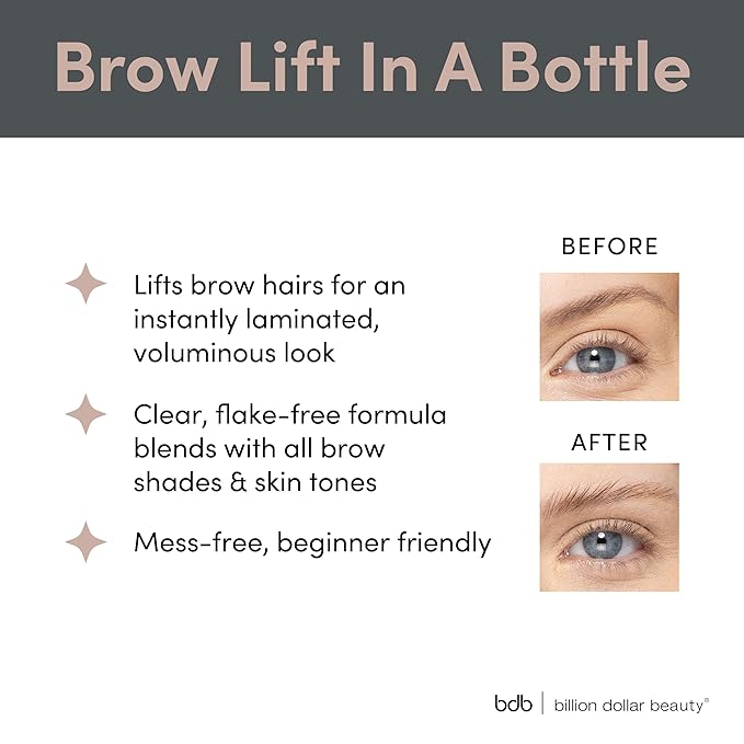 Billion Dollar Brow Lift - Clear Ultra-Hold Eyebrow Gel for Laminated Brow Look - Flake-Free Extreme Long-Wear Brow Glue and Sculpting Wax with Built-in Spoolie Brush - Vegan