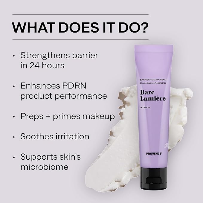 Provence Beauty BARE LUMIÈRE Skin Barrier Repair Cream – 5-in-1 Face Moisturizer with Ectoin, Encapsulated Probiotics & Aloe Vera – Hydrates, Primes, Boosts Glow & Strengthens the Skin – 2 fl oz