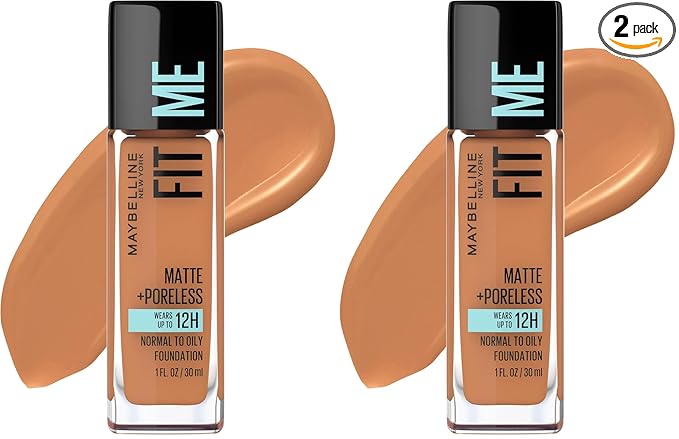 Maybelline Fit Me Matte + Poreless Liquid Oil-Free Foundation Makeup, Classic Tan, 1 Count (Packaging May Vary) (Pack of 2)