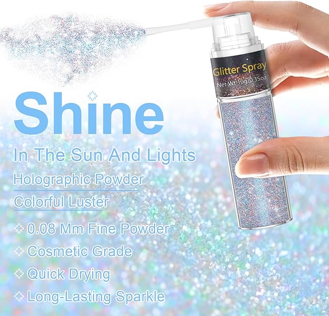 Hair and Body Glitter Spray, Glint-Rainbow Hair Glitter Extra Fine Face Shimmer Powder for Clothes, Festival Loose Sparkle Powder for Rave Clothes Nail Art Easter Halloween Crafts (Glint-Rainbow)
