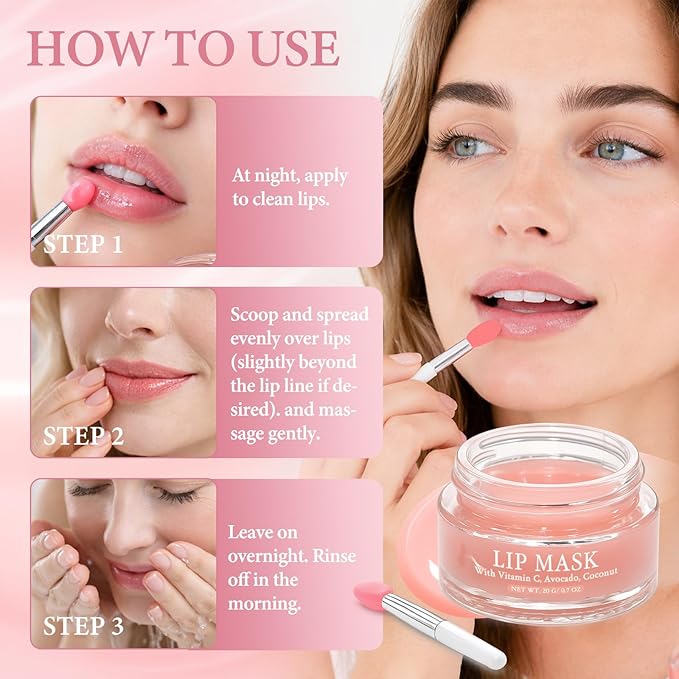 lip Mask Overnight, 24-Hour Intensive Repair for Dryness & Cracking, Lip Sleeping Mask with Hyaluronic Acid, Collagen, Vitamin A & E, Long-Lasting Hydration, Gentle Formula, Lightweight, 0.7Oz