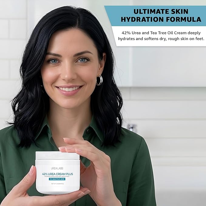 42% Urea Cream PLUS with 2% Salicylic Acid | High Strength Formula for Cracked Heels, Thick Calluses & Dry Rough Skin | Quick Absorbing Low Crystallization Hydrating Foot Moisturizer – 4 Oz
