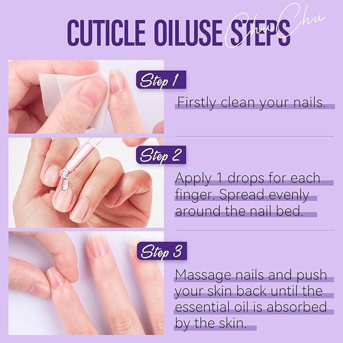 CHUCHU Vegan Cuticle Oil for Nails: Lavender Jojoba Nail Cuticle Oil with Vitamin B & E for Moisturizes Cuticle and Nail's Skin - Prevents Hangnails and Chapped 15ML