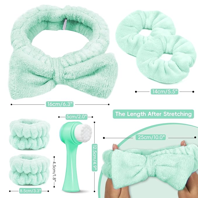 my novel things Facial Cleansing Brush, Spa Headband for Washing Face, Skincare Headband and Wristband Set, 2-in-1 Skin Care face Brush, Come with a Hair Scrunchie, for Massaging Makeup Skincare-Blue
