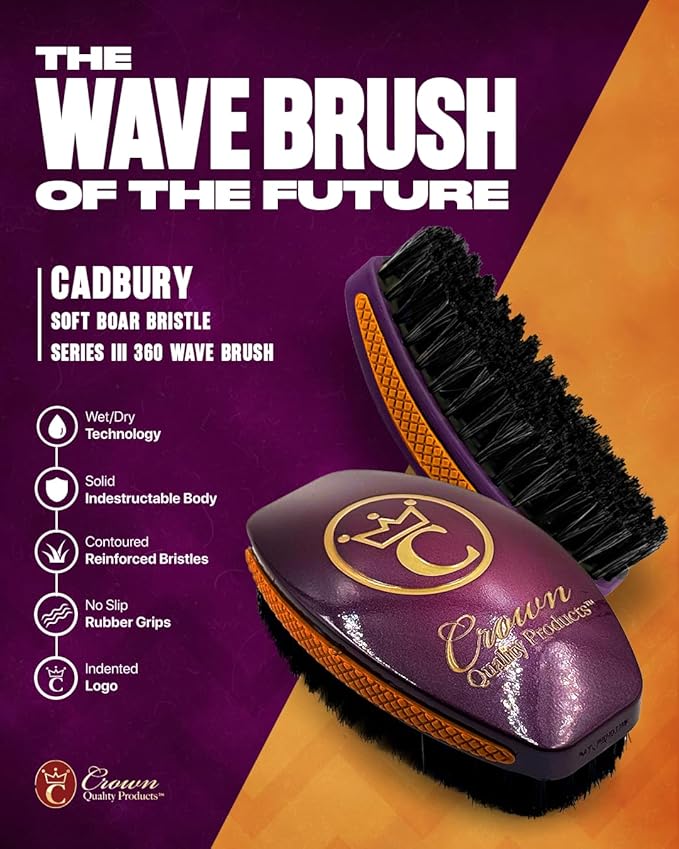 New PLUM SOFT 360 Wave Caesar 2.0 Boar Bristle Hairbrush - Non-Slip Grip, Indestructible Body, Waterproof, Debossed Logo - The Ultimate Curved 360 Wave Brush by Crown Quality Products