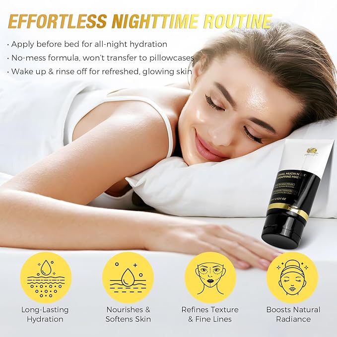 2Pack 9000PPM Snail Mucin Collagen Overnight Wrapping Peel Off Mask for Intensive Hydrating, Skin Barrier Repairing, Reducing Sagging/Wrinkles/Fine Lines, 2.53 Oz/75 ML