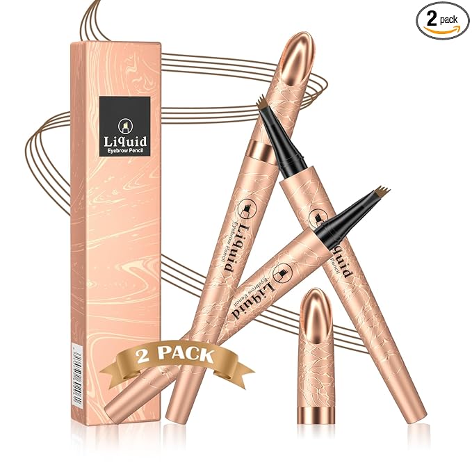 Eyebrow Pen - 4-Fork Tip Lift & Snatch Brow Pencil，Microblading Long-Lasting Waterproof Eye Brow Pen，Natural-Looking Hair-Like Brows，Easy to Use Eyebrow Pencils Makeup for Women (2 PCS Light Brown)