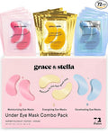 grace & stella Under Eye Mask - Reduce Dark Circles, Puffy Eyes, Undereye Bags, Wrinkles - Gel Under Eye Patches, Bulk Gifts for Women - Vegan Cruelty-Free Self Care (72 Pairs, Gold, Pink, & Blue)