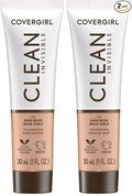 COVERGIRL Clean Invisible Foundation Makeup, Dewy & Glowy Natural Finish, Buildable Coverage, Skin-Like Smooth Look, Vegan, Sand Beige, 1oz (Pack of 2)