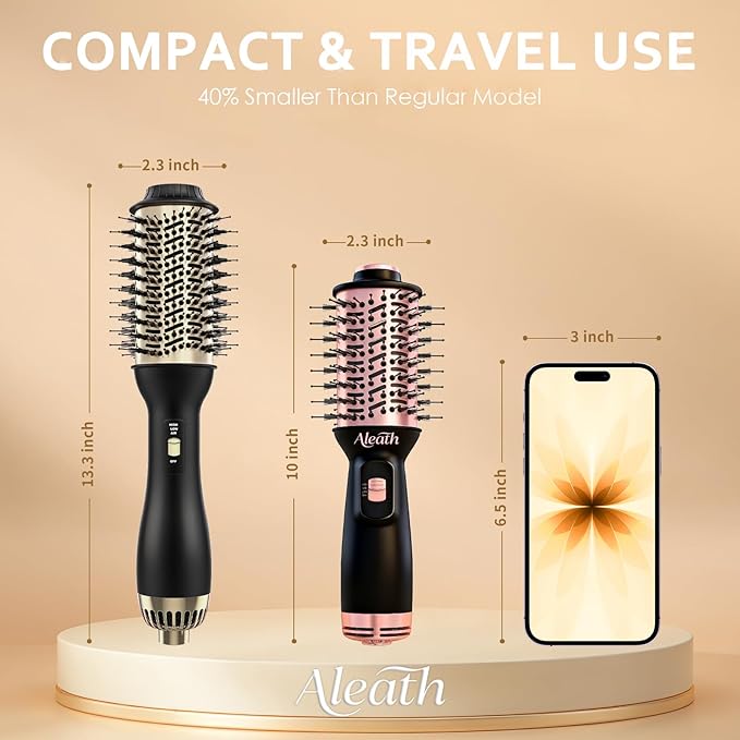 Aleath Hair Blow Dryer Brush for Travel: 2026 Gifts for Women - Small Hot Air Brush with Auto Dual Voltage - Fast Blowout Brush European International Travel Essentials