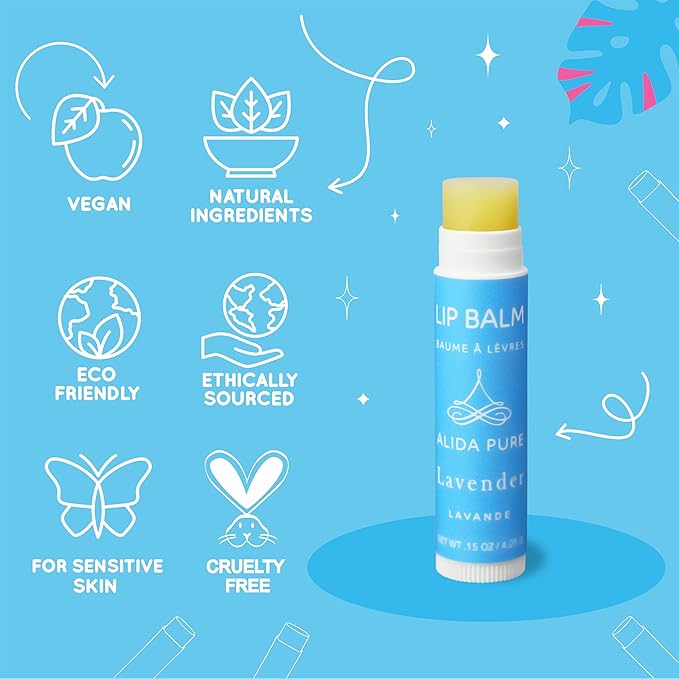Lavender Lip Balm, Cruelty Free, Vegan, Beeswax Free, with Organic Jojoba and Avocado Oil, Vitamin E, Natural Moisturizer for Dry, Chapped, or Cracked Lips, 3 Tube Set