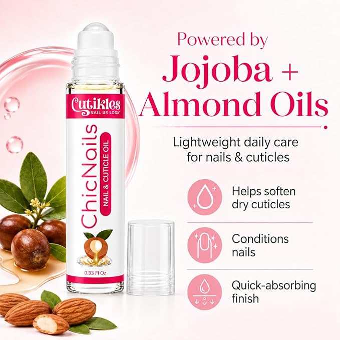 Cuticle Oil Roll-On for Nails & Cuticles – Nourishing & Hydrating Formula with Vitamin E | Easy-to-Apply, Non-Greasy, Travel-Friendly Roll-On Bottle – 0.33 Fl Oz