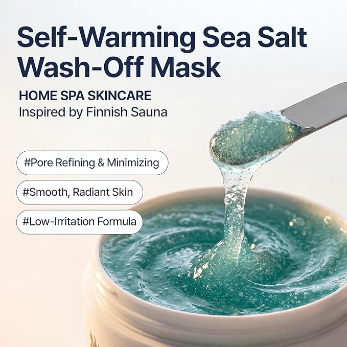 Saunan Heating Salt Mask | Self-Warming Wash Off Mask for Pore Tightening & Sebum Softening | 13% Salt, Birch Sap & Blueberry Extract | Gentle Exfoliation | Korean Skin Care (3.17 fl oz)