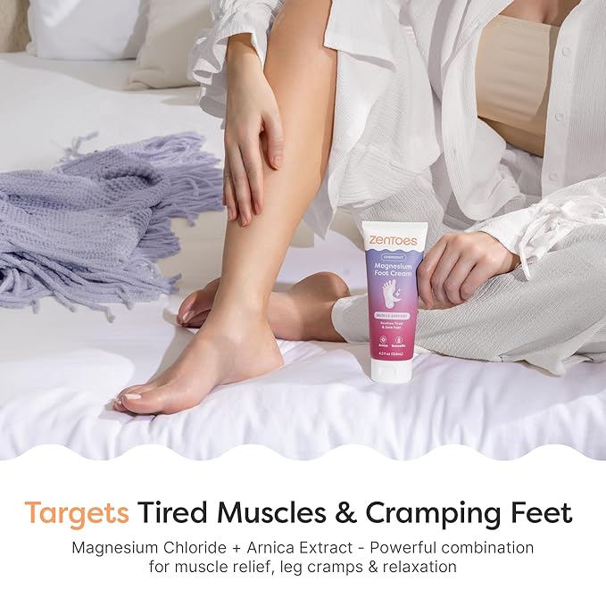 ZenToes Magnesium Cream with Arnica | Relaxation Support & Moisturizing Foot Cream for Legs & Calves | Magnesium Lotion for Feet & Sleep Support | Relaxing Nighttime Foot Balm | 4.2oz, Pack of 2