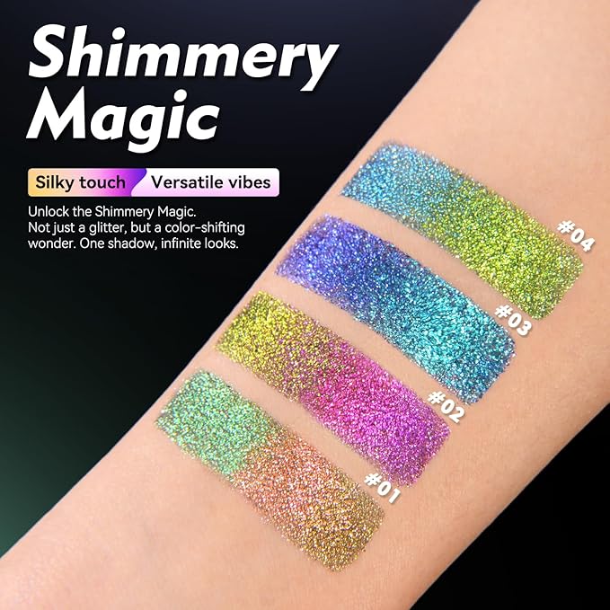 Multichrome Eyeshadow,Duochrome Pearl Powder Smooth Pressed Vegan Glitter Eye Shadow Waterproof Creamy Formula,Multi-Reflective Finishes Glitter Metallic Eye Makeup (01)