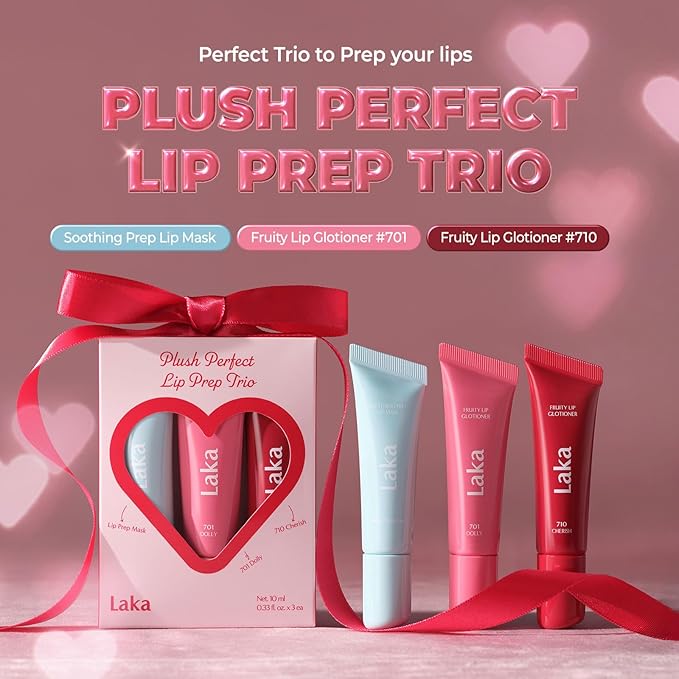 Laka Plush Perfect Lip Prep Trio, 10ml/0.33 fl.oz*3ea, Lip Gift Sets for Women, Vivid Color Lip care, Jelly tip for Hygienic Application, Moisture Plumping Conditioner, K-Beauty