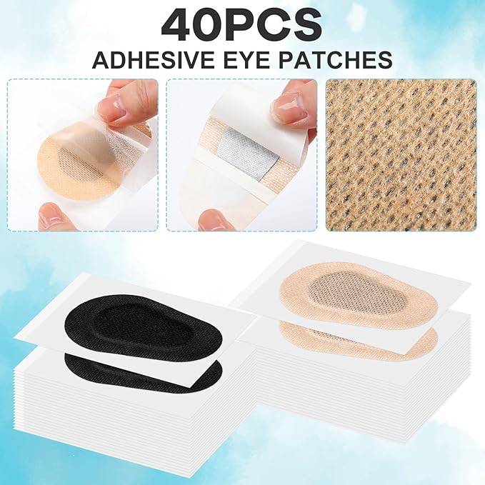 Panitay 40 Pcs Adhesive Eye Patches for Adults Eye Patch for Disposable Breathable Amblyopia Lazy Adhesive Bandages for Men(3 x 2 Inch,Nude, Black)