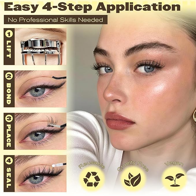 Lash Clusters Kit Natural Eyelash Clusters Kit with Cotton Band 10-16mm C Curly Wispy Cluster Eyelash Extensions Natural Fluffy Cluster Lashes for Beginners with Bond & Seal and Tweezers