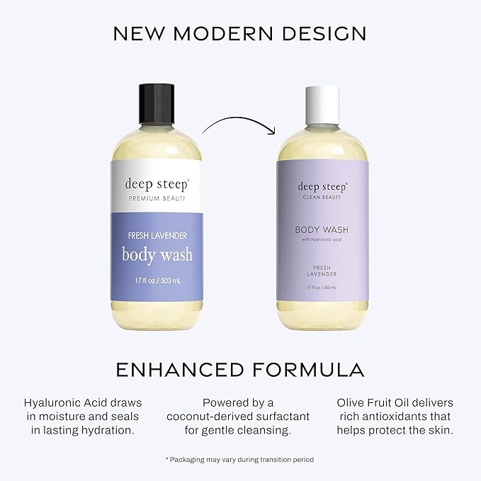 Deep Steep Fresh Lavender Body Wash, Hydrating Shower Gel with Hyaluronic Acid & Shea Butter for Sensitive Skin, Bodywash for Women & Men, 17 Fl Oz, 1-Pack