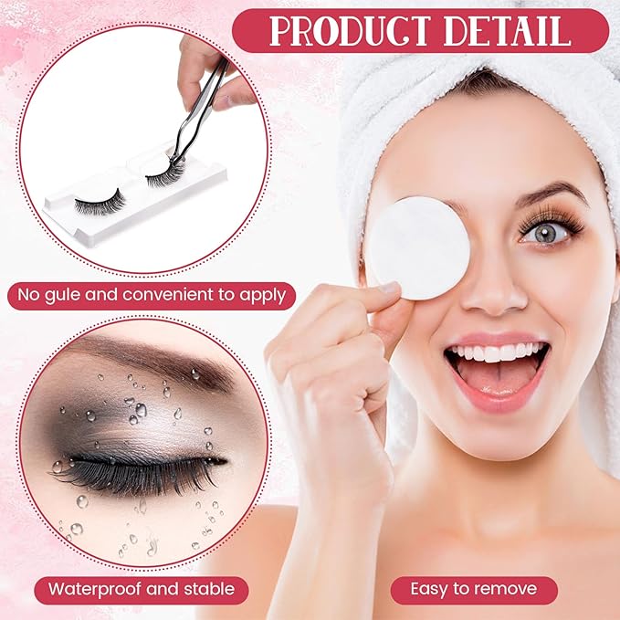 Nuogo 24 Pairs Reusable Self Adhesive Eyelashes No Glue Needed False Eyelashes Natural Look Easy to Apply Eye Lashes with Fake Eyelash Extension Applicator Tool (Thick Style,12 x 8 x 8 mm)