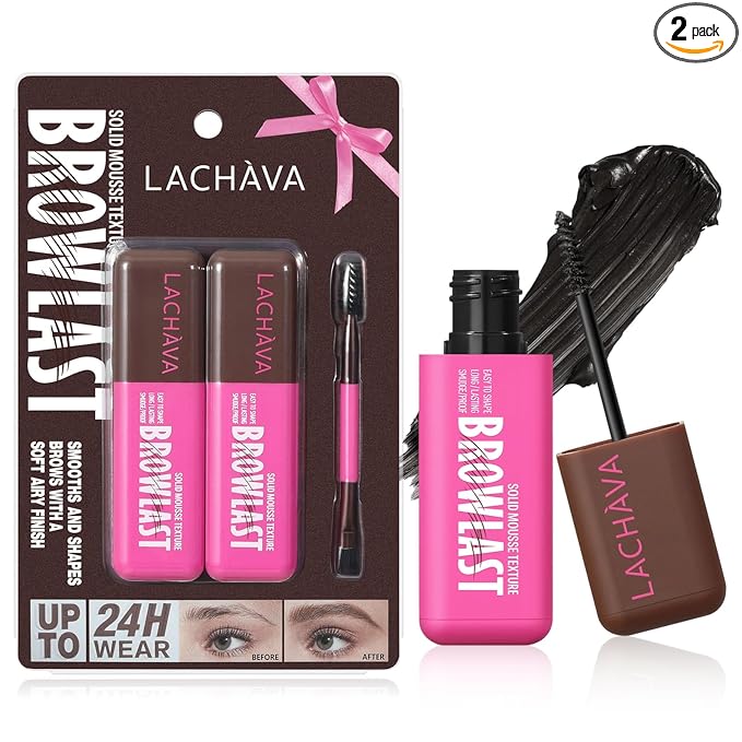 2 Pack Eyebrow Tint and Setting 2 in 1 Fluffy Volumizing Brow Mousse Kit, All Day Hold Brow Dye Gel with Brush For Natural Full-Looking Eyebrow Makeup, Natural Black