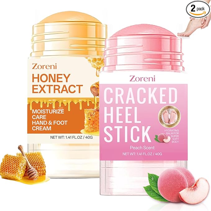 2pcs Hydrating and Anti-Cracking Foot Cream, 2026 Cracked Heel Stick,Foot Cream for Dry Cracked Heels and Feet Women or Men(Peach and Honey)