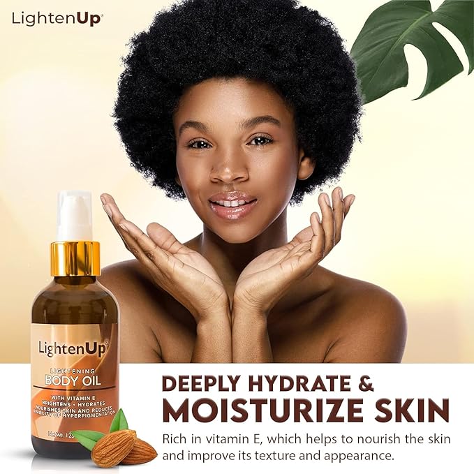 LightenUp, Skin Brightening Body Oil - 4.2 fl oz / 125 ml - Hyperpigmentation Body Seum, Dark Spot Remover, for Men and Women with Vitamin E, Shea Butter, Almond Oil