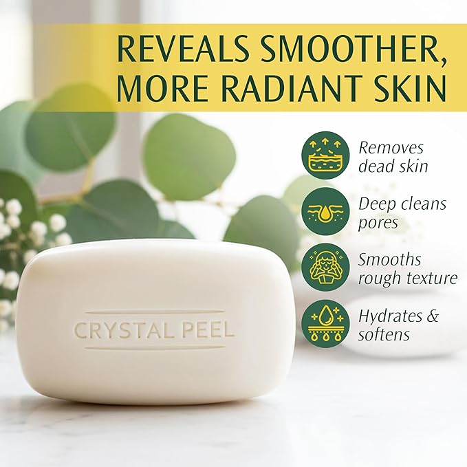 Exfoliating Bar Soap for Men & Women, Crystal Peel Luxury Microdermabrasion Hydrating & Exfoliating Body Soap Bar Solid Magnesium Mineral Scrub for Buffing Away Dirt & Oil Smooths Skin, Lemongrass 8oz
