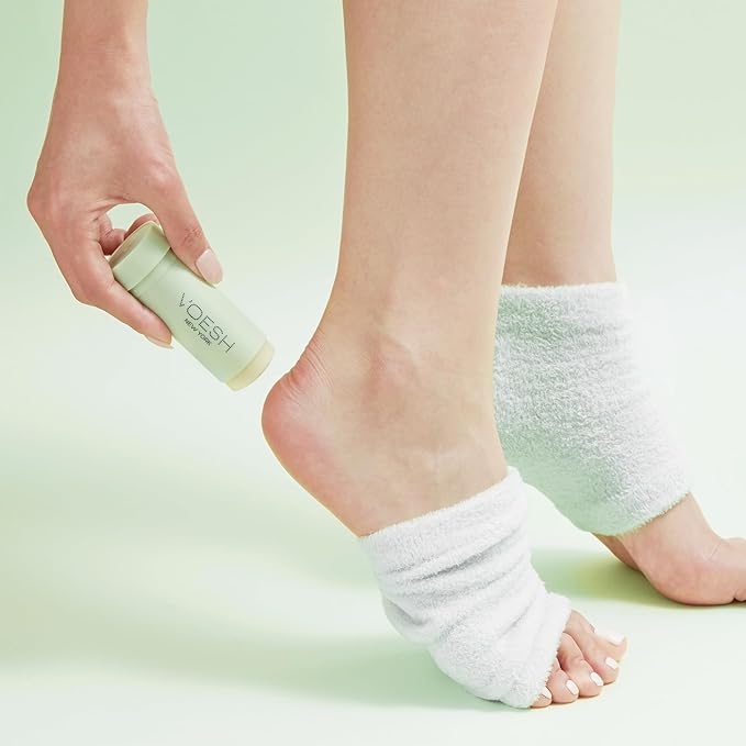 VOESH Heel Repair Duo, Solemate Heel Repair Balm & Moisturizing Heel Socks, Cracked Heel Stick Balm, Foot Care for Men & Women, At-Home Foot Care, Fuzzy Heel Socks, Toeless Spa Socks
