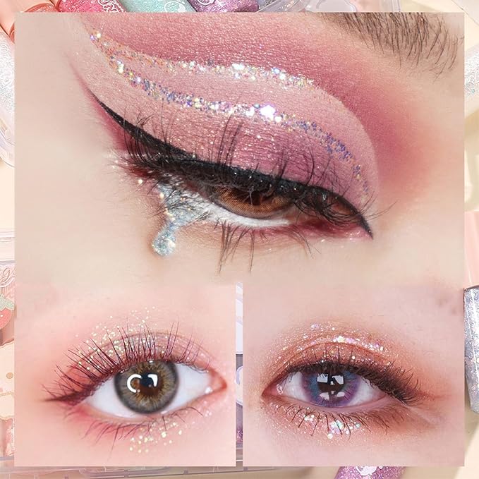 6 Pcs Liquid Glitter Eyeshadow Set Colorful Eyeliner with Long-Lasting and Waterproof Shinning Eye Shadow Gift for Women Eye Makeup (Transparent Bear)