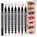7Pcs Colored Liquid Eyeliners with Face Stamps – Black Brown Purple Blue Red Pink Green Star Flower Heart Moon Triangle Stamps for Cosplay & Gothic Makeup – Beginner-Friendly (multicolor-7Pcs-set02)