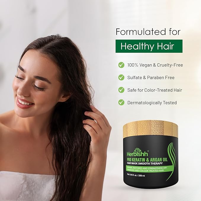 Herbishh Argan Hair Mask (250 ml)-Deep Conditioning & Hydration For Healthier Looking Hair for very Dry, Weak, Stressed Out Hair, No Sulphates, No Parabens (Pack of 2)