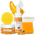 Turmeric Cleansing Pads 50 Pcs+Turmeric Soap Bar+Turmeric Face Wash with Brush, Tumeric Pads for Face and Body,Lemon Tumeric Soap for Wash, Daily Gentle Skin Cleanser Set for All Skins