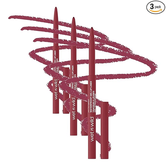 wet n wild Lip Liner Perfect Pout Matte Retractable Gel Lip Liner Pencil, Red Gone Burgundy (Pack of 3)