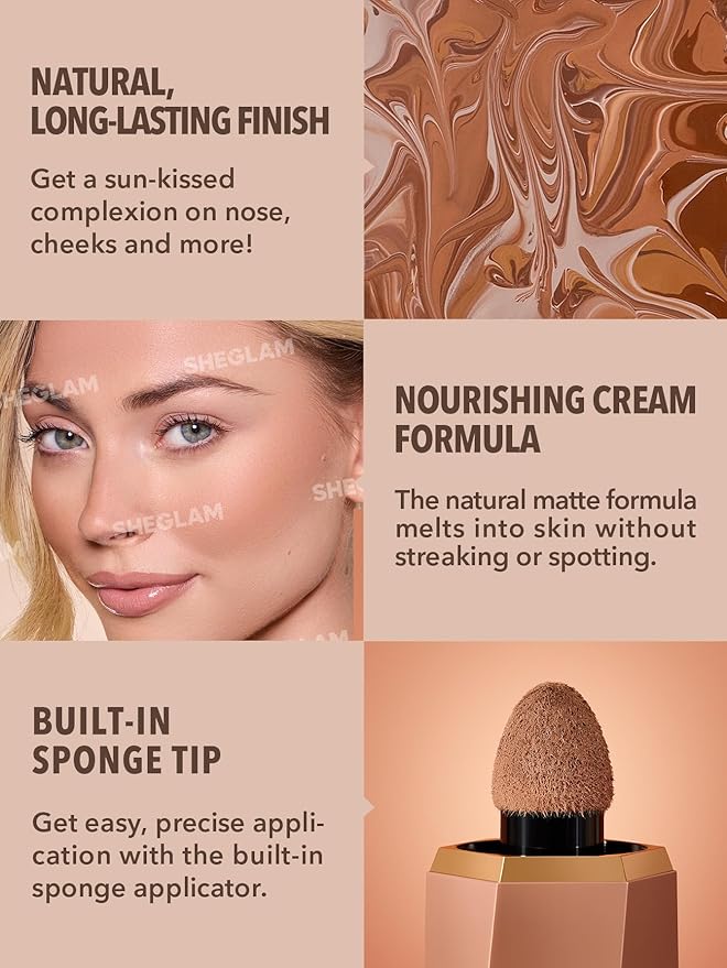 SHEGLAM Sun Sculpt Cool Toned Liquid Contour Stick Long Lasting Cream Matte Bronzer Makeup - Golden Sun