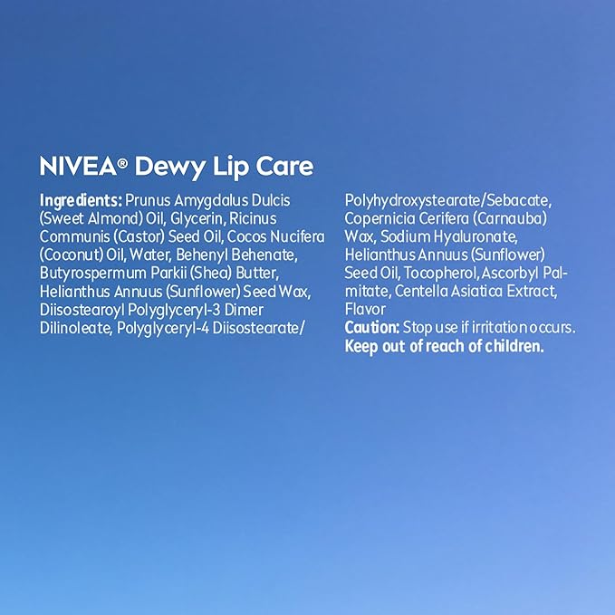 NIVEA Lip Balm Set, Smoothness Lip Care with Broad Spectrum SPF 15 Sunscreen, 0.17 Oz (Pack of 4) + Dewy with Hyaluronic Acid, 0.18 Oz (Pack of 4), Long-Lasting Moisture