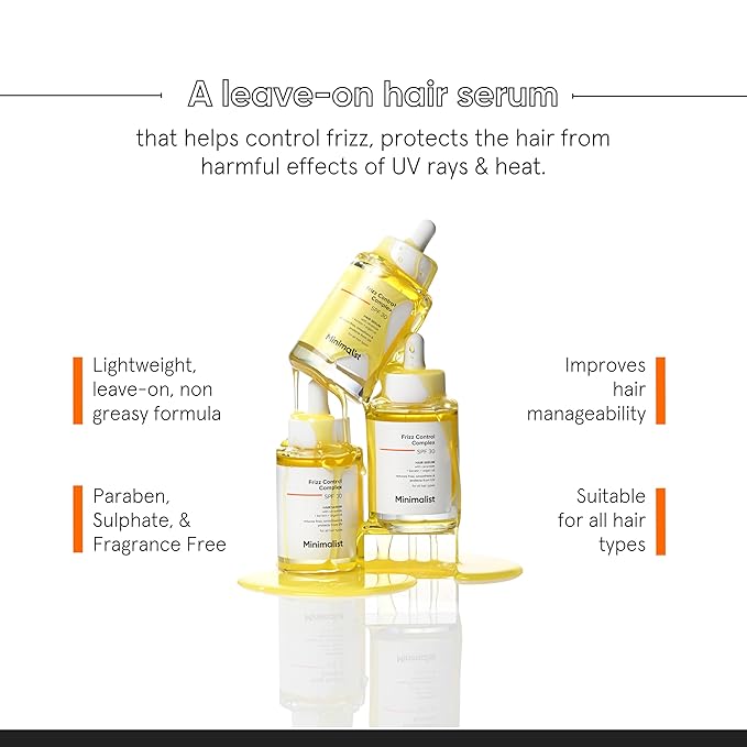 Minimalist Frizz Control Serum with Keratin, Argan Oil & Ceramide | Smooths, adds shine, controls frizz & protects from heat and UV Damage | For all hair types | 1.69 fl oz / 50 ml