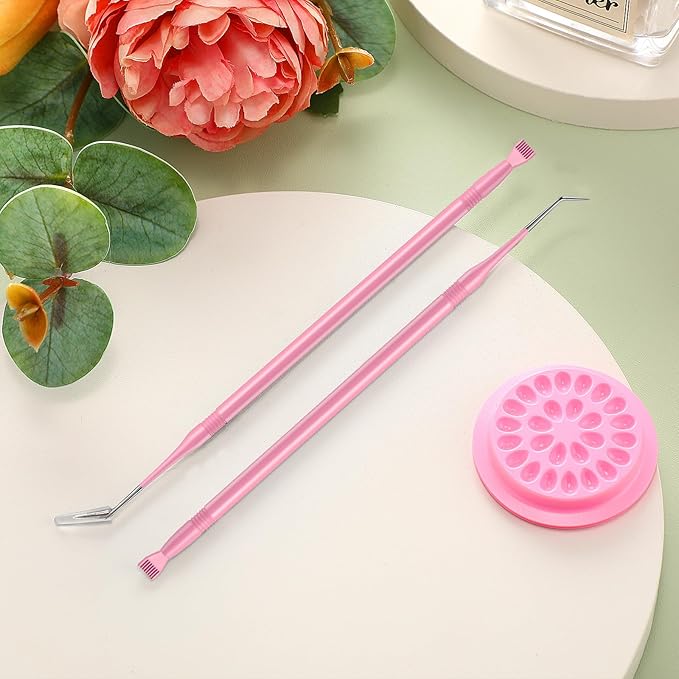 Chumia 2 Pcs Lash Lift Tool, Lash Separator Tint Stainless Steel Metal Lift Rods Beauty Tool with Comb for Eyelash Eyebrow Perming Tinting Curling Extensions Supplies (Pink)