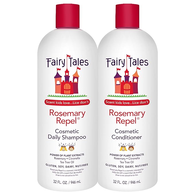 Fairy Tales Rosemary Repel Daily Kids Shampoo, 32 fl oz. and Conditioner, 32 fl oz. Duo – Kids Like the Smell, Lice Do Not (Pack of 2)