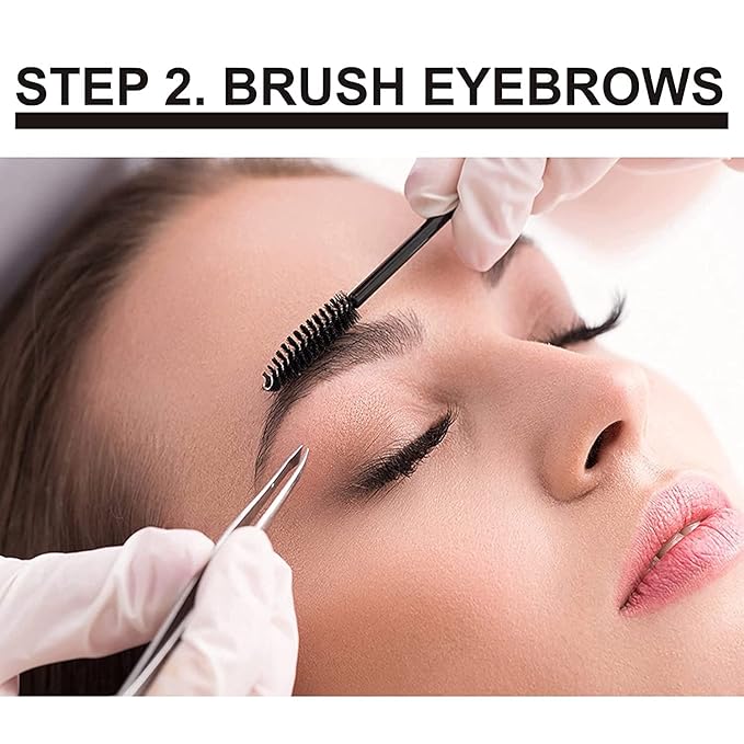 Lash Eyebrow Extensions Kit with 2 Trays of Mink False Eyebrows in Brown and Dark Brown, Eyebrow Glue Clear & Extension Tweezers, Comes on Mixed Length 5-8 mm (Black Tweezer)