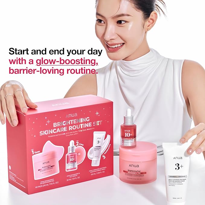 Anua Brightening Niacinamide Skincare Routine Set, Niacinamide TXA Toner Pad & Serum with Ceramide Face Moisturizer, Dark Spot Care & Hydration, Glass Skin Gift Set for Women, Korean Skincare Kit