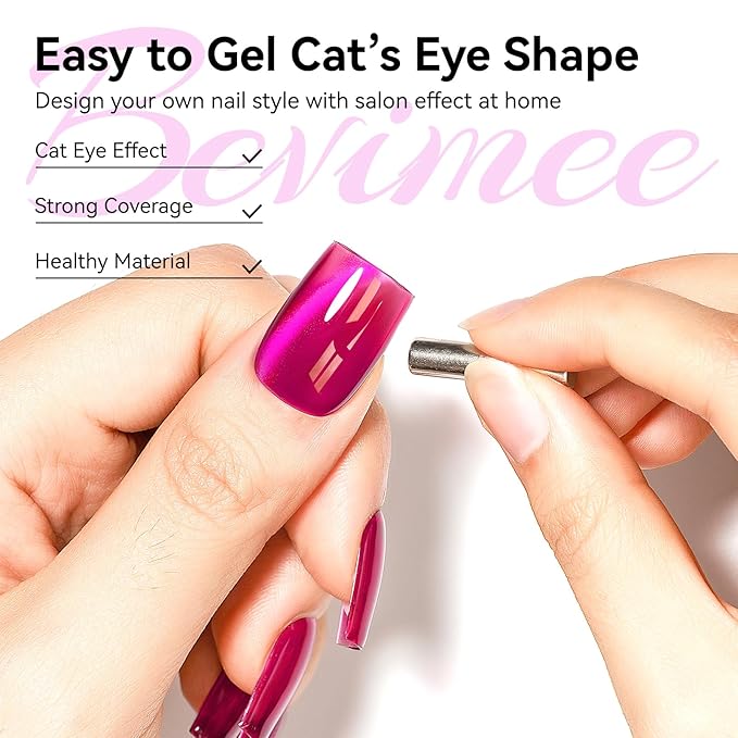 Cat Eye Gel Nail Polish, Jelly Hot Pink Manetic Nail Polish Glitter Holographic with Magnet, Glass Reflective Translucent UV Gel for Valentine's Day Gift Manicure Salon DIY at Home
