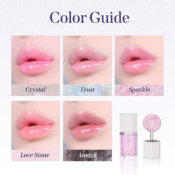 DEAR DAHLIA Paradise Sparkle Lip Glaze (Frost) - High-Shine Vegan Lip Gloss for Lightweight with Glitter & Shimmer Finish, Cooling Lip Plumper, Non-Sricky Oil & Hydrating Finish. 0.19 fl oz.