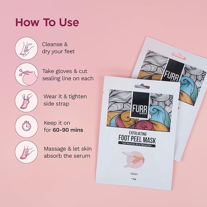 FURR By Pee Safe Peeling & Exfoliating Foot Mask | Reduces Dry Skin & Hard Calluses | Exfoliates, Moisturizes & Hydrates Feet | Nourishing Foot Mask | Fits Like Socks | For Soft & Smooth Skin | Unisex